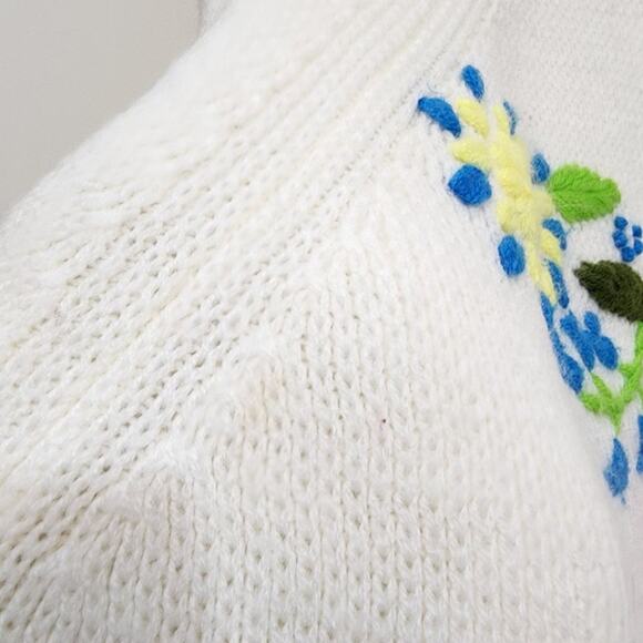 Vintage button front neon floral embroidered knit cardigan woman's size large - Picture 7 of 7